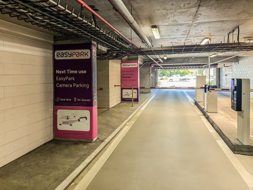 EasyPark banners in a parking lot