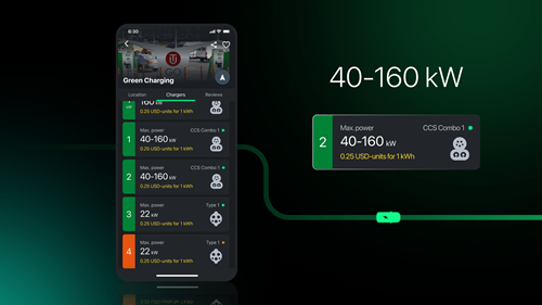 To make the app even more user-friendly and the process clearer, we've added a "minimum-maximum" range to the displayed maximum power. This means if a station's maximum power is 160 kW, a single vehicle can receive the full 160 kW. However, if two vehicles charge simultaneously, each will receive up to 80 kW.
