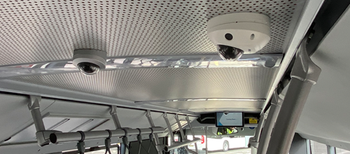 roof of a bus with a CCTV camera