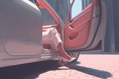 Arrive lady coming out of a car